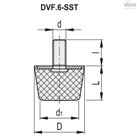 ELESA Threaded stud, DVF.6-43-50-SST-M10-12-55 DVF.6-SST